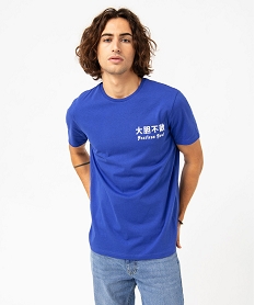 tee-shirt manches courtes a message homme bleuE338901_1