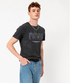 GEMO Tee-shirt manches courtes délavé et imprimé homme Noir