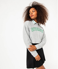 GEMO Sweat court avec inscription brodée femme Gris