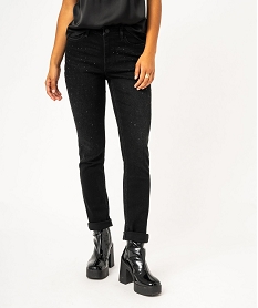 GEMO Jean slim taille normal à strass femme Noir