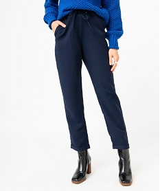 GEMO Pantalon en toile coupe ample avec taille élastique femme Bleu