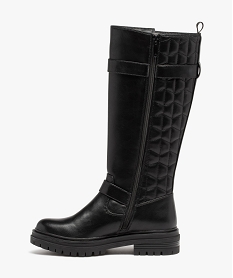 bottes femme a talon plat dessus uni avec effet arriere matelasse noirE341401_3