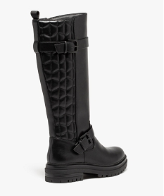 bottes femme a talon plat dessus uni avec effet arriere matelasse noirE341401_4