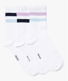 GEMO Chaussettes de sport à rayures tige haute femme (lot de 3) blanc standard