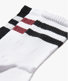 Chaussettes de sport femme, blanches à rayures