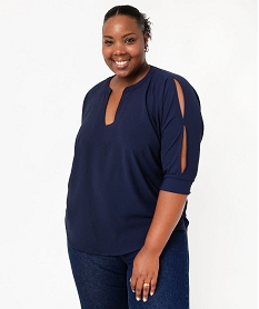 GEMO Blouse à manches chauve-souris femme grande taille Bleu