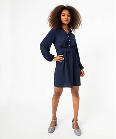 robe a manches longues avec col chemise femme bleuE350801_1