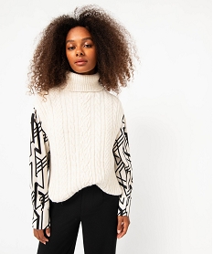 pull sans manches a col roule femme beigeE355001_1