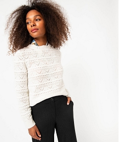 pull en maille ajouree femme beigeE355501_1