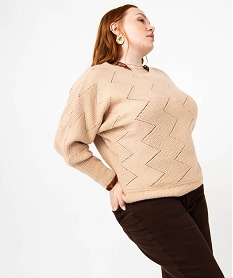 GEMO Pull pailleté à motifs zigzag et manches chauve-souris femme grande taille Rose