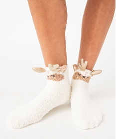 GEMO Chaussettes d’intérieur en maille douillette femme (lot de 2) blanc chine