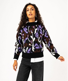 pull court en jacquard fleuri femme multicoloreE363401_1