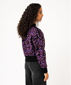 pull court en grosse maille imprime leopard femme violet pullsE363501_3