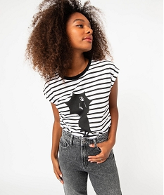 tee-shirt a manches courtes raye femme - wednesday imprime t-shirts manches courtesE366301_1