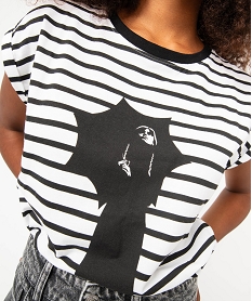 tee-shirt a manches courtes raye femme - wednesday imprimeE366301_2