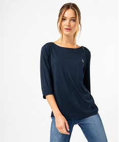 tee-shirt a manches 34 et col bateau femme - lulucastagnette bleuE368201_1