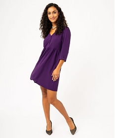 GEMO Robe manches 34 en crêpe fluide femme violet standard