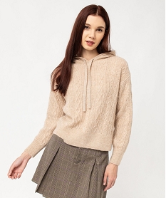 GEMO Pull à capuche à torsades femme Beige