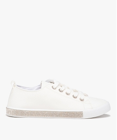 GEMO Baskets femme unies style rétro avec semelle à strass Blanc