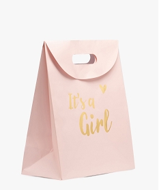 GEMO Sac cadeau bébé fille avec inscription scintillante rose standard