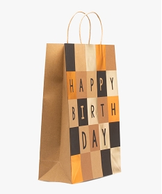 GEMO Sac cadeau anniversaire en papier kraft effet damier Brun