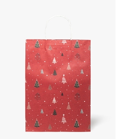 GEMO Sac cadeau en papier spécial Noël à motifs sapins rouge standard