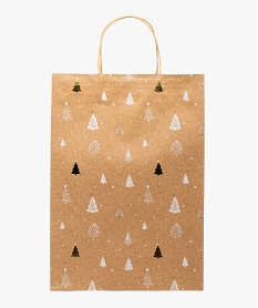 GEMO Sac cadeau en papier spécial Noël à motifs sapins marron standard