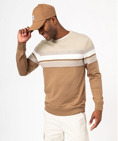 pull en maille fine a bandes texturees homme beigeE396701_1
