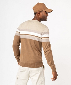 pull en maille fine a bandes texturees homme beigeE396701_3