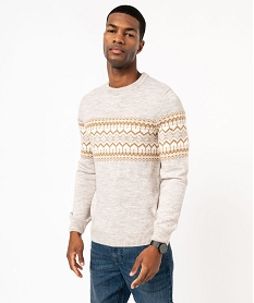 pull en maille jacquard laine et alpaga homme beige pullsE397101_2