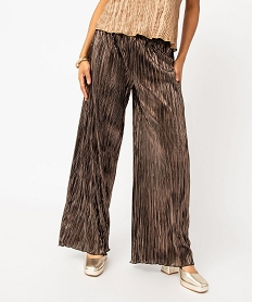 GEMO Pantalon de soirée plissé brillant femme Brun