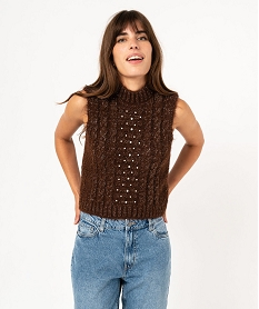 pull sans manches paillete a col cheminee femme brunE409701_1