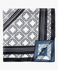 foulard carre en satin imprime graphique femme noir standardE411801_2