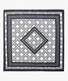 foulard carre en satin imprime graphique femme noir standardE411801_4