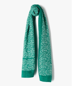 GEMO Foulard en voile fleuri à fines rayures brillantes femme vert standard