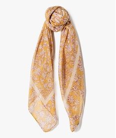 foulard carre en voile fleuri femme jaune foulardsE414501_3