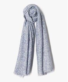 foulard fleuri a cœurs brillants femme bleu standard foulardsE419201_2