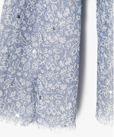 foulard fleuri a cœurs brillants femme bleu standard foulardsE419201_3