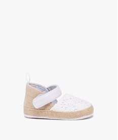 GEMO Chaussons de naissance bébé fille espadrilles à scratch brodées Blanc