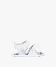 GEMO Chaussons de naissance bébé fille sandales à scratch en coton brodé blanc standard