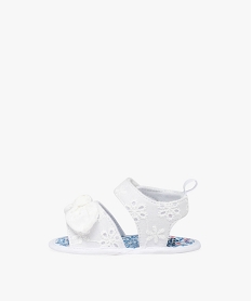 chaussons de naissance bebe fille sandales a scratch en coton brode blancE431301_3