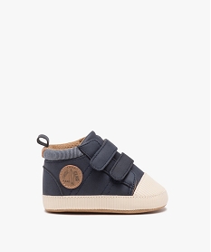 chaussons de naissance bebe garcon unies style baskets a scratch bleu chaussures de naissanceE431601_1