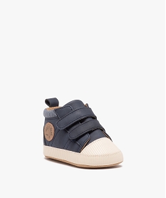 chaussons de naissance bebe garcon unies style baskets a scratch bleu chaussures de naissanceE431601_2