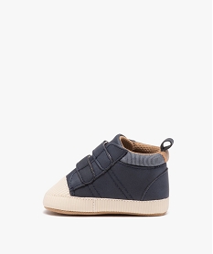 chaussons de naissance bebe garcon unies style baskets a scratch bleu chaussures de naissanceE431601_3