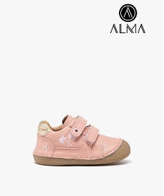 GEMO Chaussures premiers pas en cuir souple à double scratch bébé fille - Alma Rose