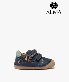 GEMO Chaussures premiers pas en cuir souple à double scratch bébé garçon - Alma Bleu