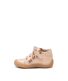 chaussures premiers pas fille en cuir a motif fleuri avec zip et lacets - na! roseE432901_3