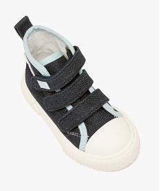 baskets bebe garcon en toile montante a trois scratch style denim bleuE433201_3