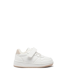 GEMO Baskets bébé fille unies à scratch et à lacets élastiques style rétro blanc standard