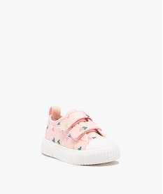 baskets bebe fille en toile a scratch avec motifs coeur rose baskets et tennisE439801_2